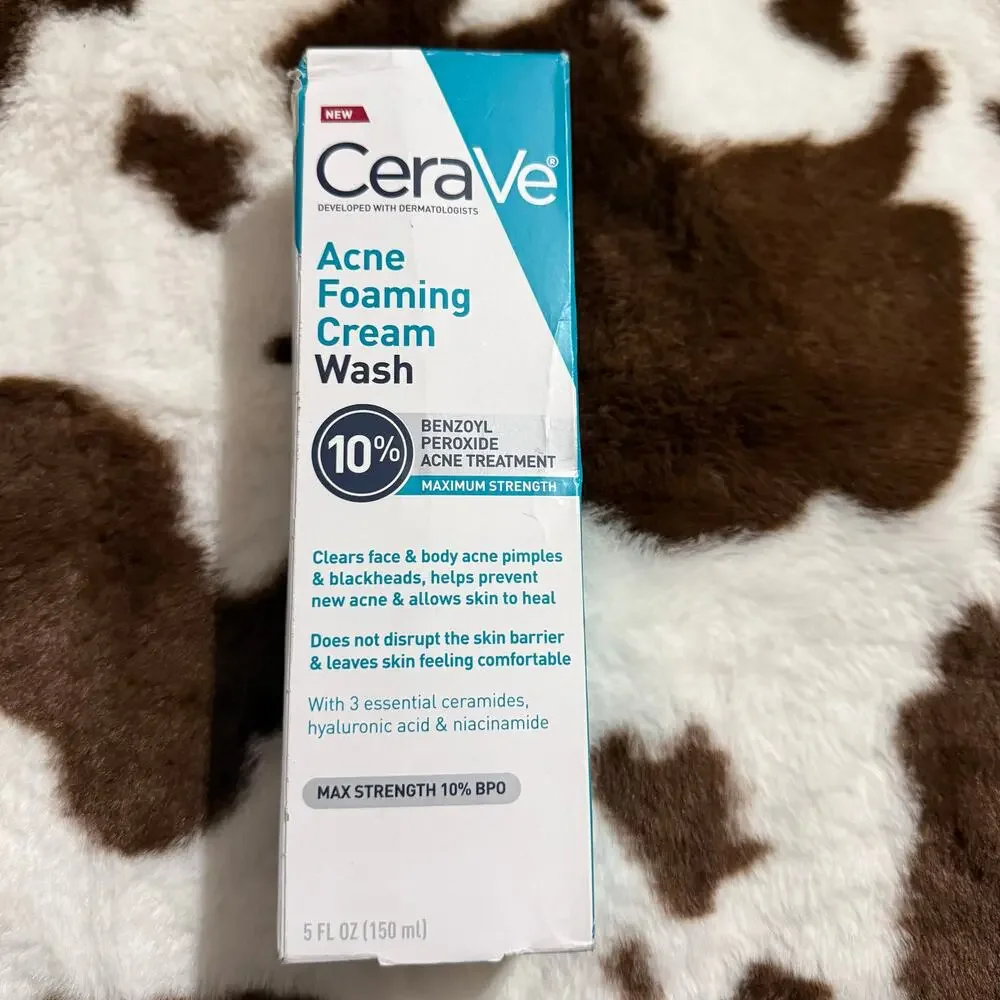 NEW Cerave Acne Foaming Cream Wash 10 Benzoyl Peroxide Max Strength Face Cleaner